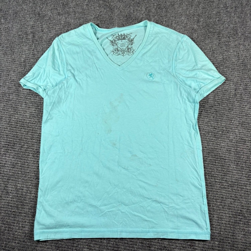 Express V-Neck T-Shirt Mens Small Blue Fair Lion Logo Short Sleeve Cotton